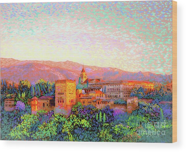 Spain Wood Print featuring the painting Alhambra, Granada, Spain by Jane Small
