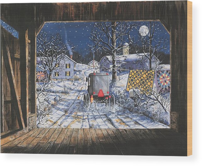 Covered Bridge Wood Print featuring the painting Almost Home by Diane Phalen