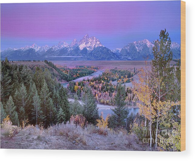 Dave Welling Wood Print featuring the photograph Alpenglow Snake River Overlook Grand Tetons Np by Dave Welling