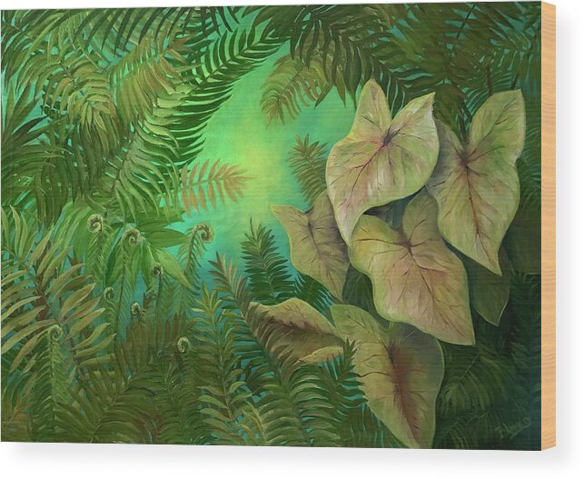 Oil Wood Print featuring the painting Among the Ferns by Barbara Landry