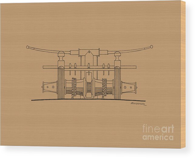 Sailing Vessels Wood Print featuring the drawing Anchor winch by Panagiotis Mastrantonis