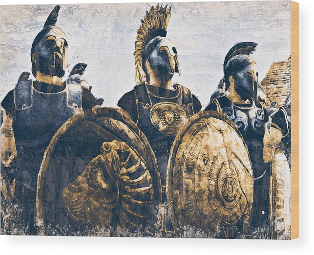Greek Warrior Wood Print featuring the painting Ancient Greek Hoplite - 12 by AM FineArtPrints