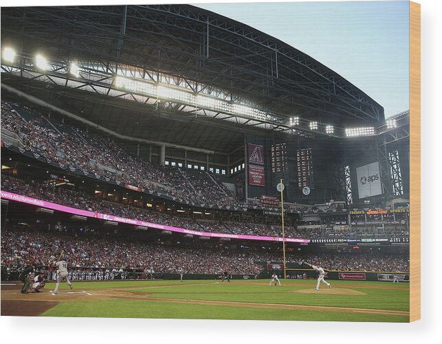 Baseball Pitcher Wood Print featuring the photograph Angel Pagan and Brandon Mccarthy by Christian Petersen