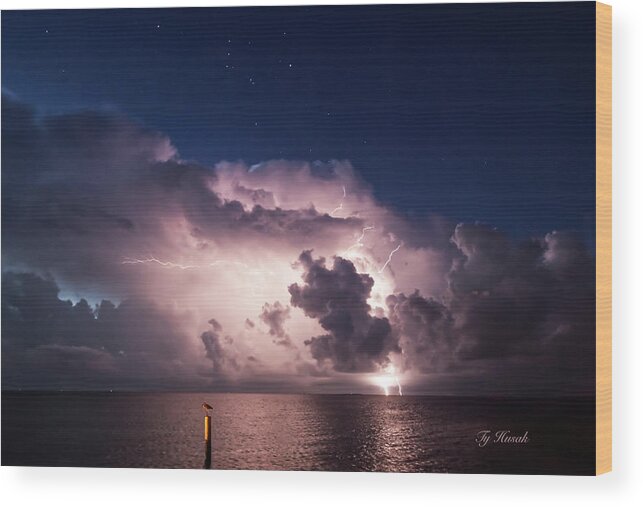 Lightning Wood Print featuring the photograph Lightning over Aransas Bay by Ty Husak