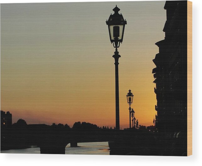 Arno River Wood Print featuring the photograph Arno River Sunset by Terry M Olson