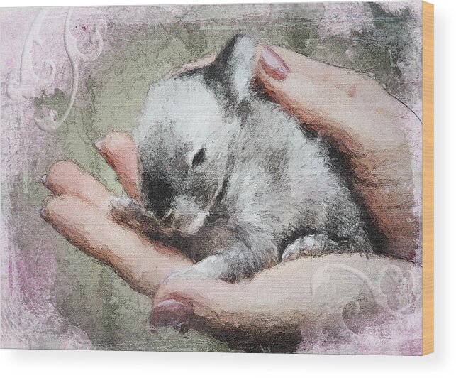 Easter Wood Print featuring the mixed media Baby Bunny by Moira Law