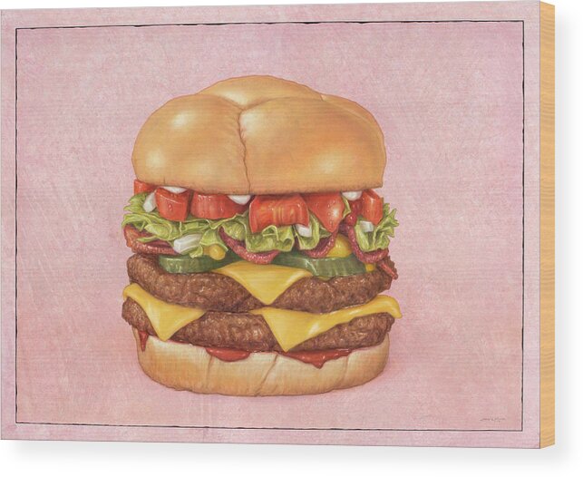 Burger Wood Print featuring the painting Bacon Double Cheeseburger by James W Johnson