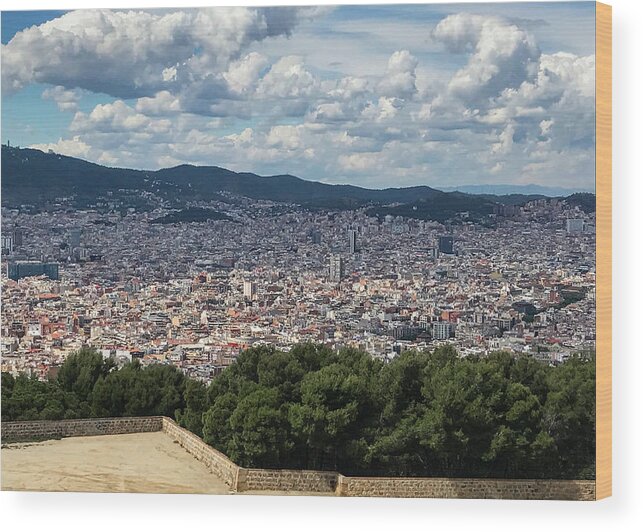 Barcelona Wood Print featuring the photograph Barcelona Cityscape_View from Montjuic Castle by Christine Ley