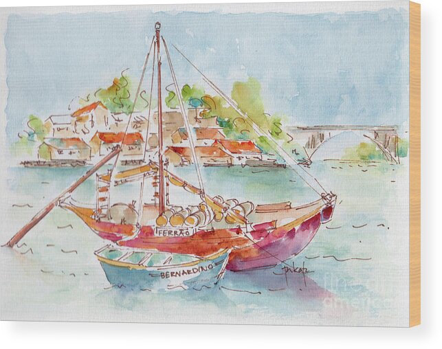 Impressionism Wood Print featuring the painting Barco Rabelo On The Douro River by Pat Katz