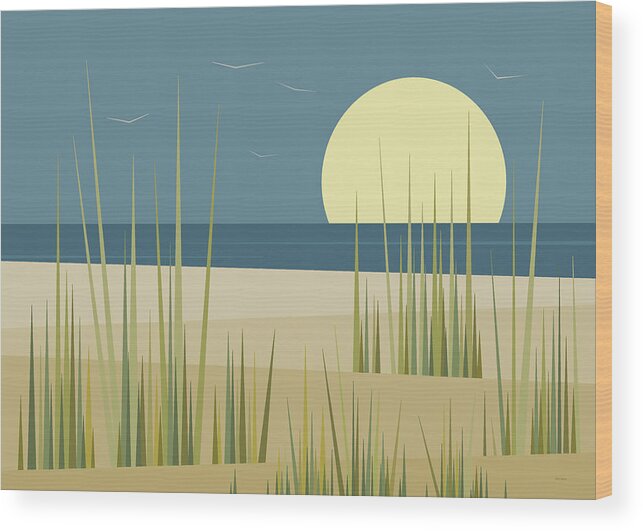 Beach And Birds Wood Print featuring the digital art Beach and Birds by Val Arie