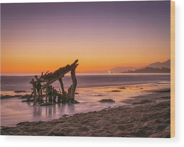Sunset Wood Print featuring the photograph Beach Sunset at High Tide by Lindsay Thomson