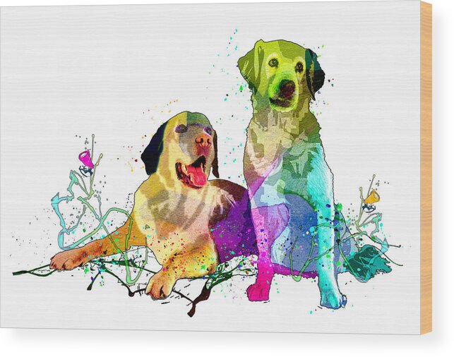 Dog Wood Print featuring the painting Beau And Belle by Miki De Goodaboom