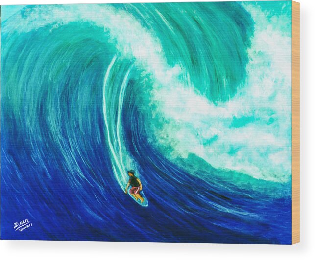 North Ssore Oahu Hawaii Big Wave Wood Print featuring the painting Big Wave North Shore Oahu #285 by Donald K Hall