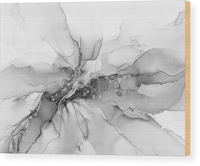 Ink Wood Print featuring the painting Black and White Flowing Blooming Ink by Olga Shvartsur
