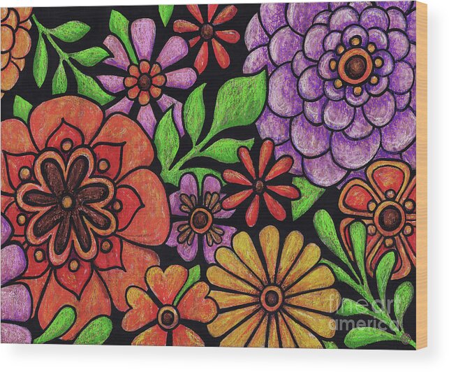 Flower Wood Print featuring the painting Black Night Blooming. Part 2. by Amy E Fraser