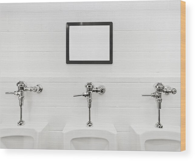 Public Building Wood Print featuring the photograph Blank sign board above urinals. by David Madison