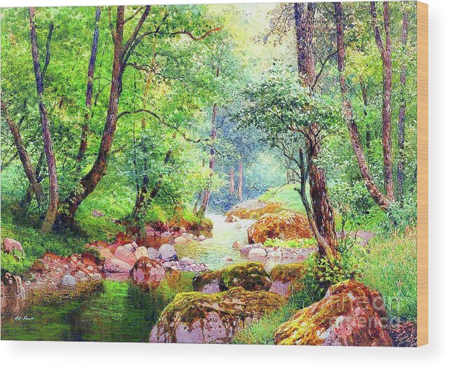 Landscape Wood Print featuring the painting Blissful Stream by Jane Small
