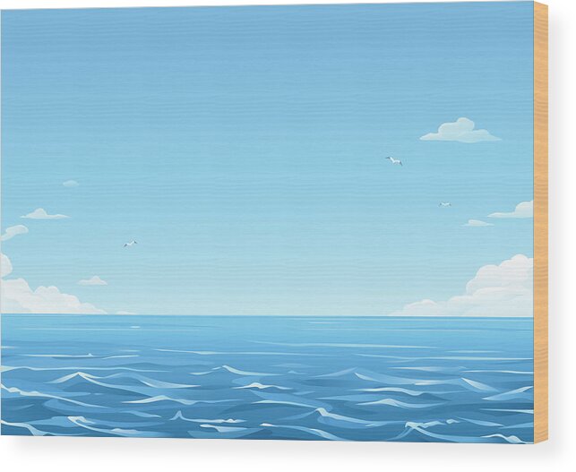 Tranquility Wood Print featuring the drawing Blue Sea Background by Kbeis