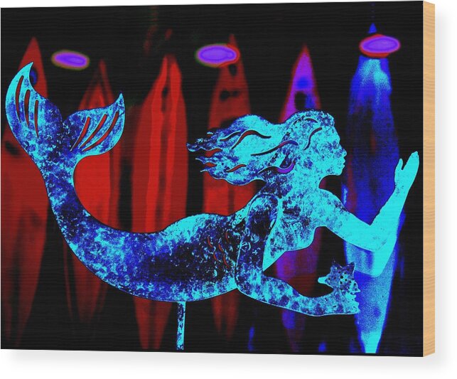 Blue Wood Print featuring the digital art Blue Tail Mermaid by Larry Beat
