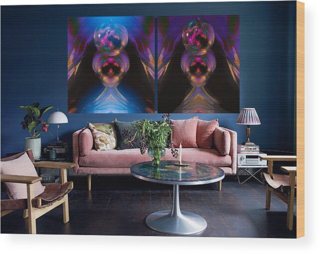 Interior Setting Wood Print featuring the digital art Blue Walls and My Masterpiece by Gayle Price Thomas