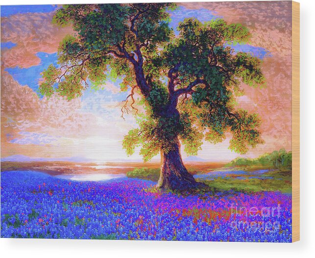 Floral Wood Print featuring the painting Bluebonnets by Jane Small