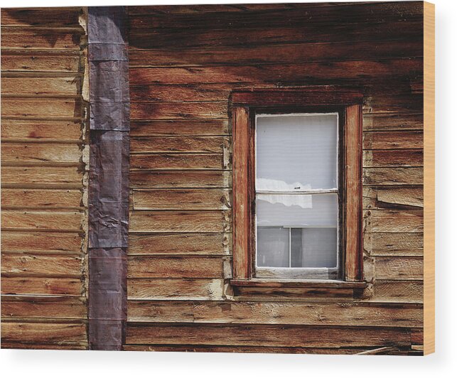 Bodie State Historic Park Wood Print featuring the photograph Bodie Window With Shade by Brett Harvey