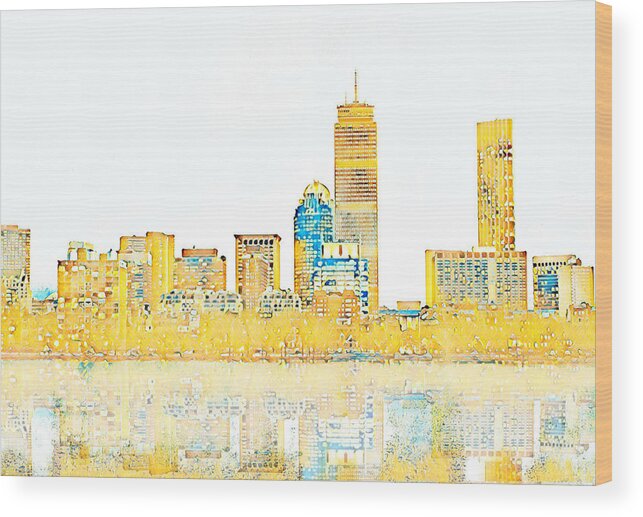 Boston Skyline Wood Print featuring the digital art Boston Skyline by La Moon Art