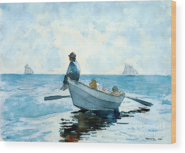 Boys In A Dory Wood Print featuring the photograph Boys in a Dory by Winslow Homer by Carlos Diaz