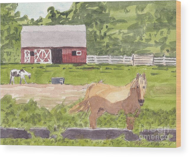 Barn Wood Print featuring the painting Happy horse at Broadneck Stable by Maryland Outdoor Life
