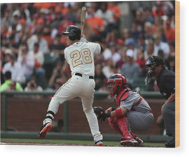 San Francisco Wood Print featuring the photograph Buster Posey by Brad Mangin
