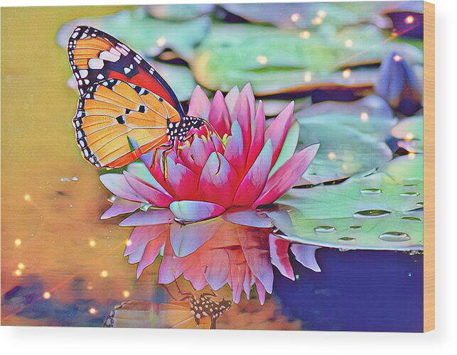 Digital Art Photography Wood Print featuring the digital art Butterfly Lotus by Karen Buford
