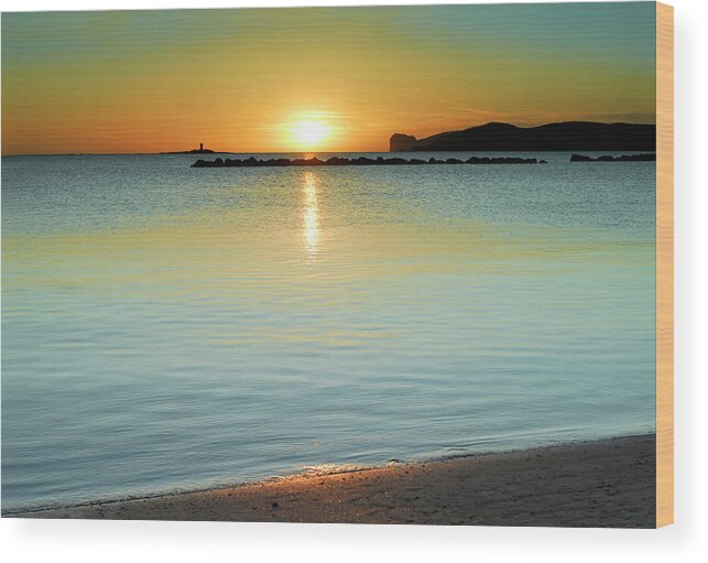 Blue Wood Print featuring the photograph Calm sunset by Severija Kirilovaite