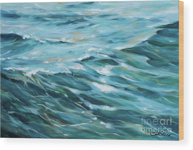 Ocean Wood Print featuring the painting Calm Waters by Linda Olsen