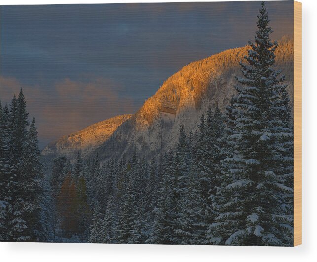 Canadian Rockies Wood Print featuring the photograph Canadian Rockies Mountain Sunrise 2 by Stephen Vecchiotti