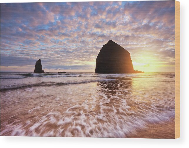 Sunset Wood Print featuring the photograph Cannon Beach Sunset Classic by Darren White