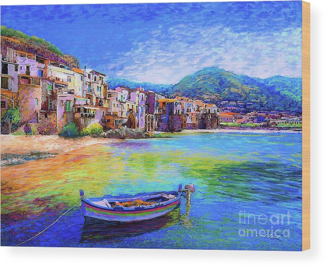 Italy Wood Print featuring the painting Cefalu Sicily Italy by Jane Small