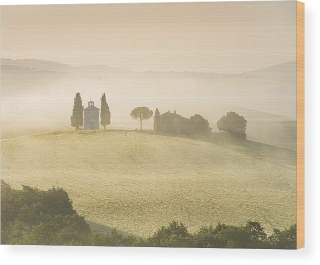 Capella Della Madonna Vitaleta Wood Print featuring the photograph Chapel in Fog by Peter Boehringer
