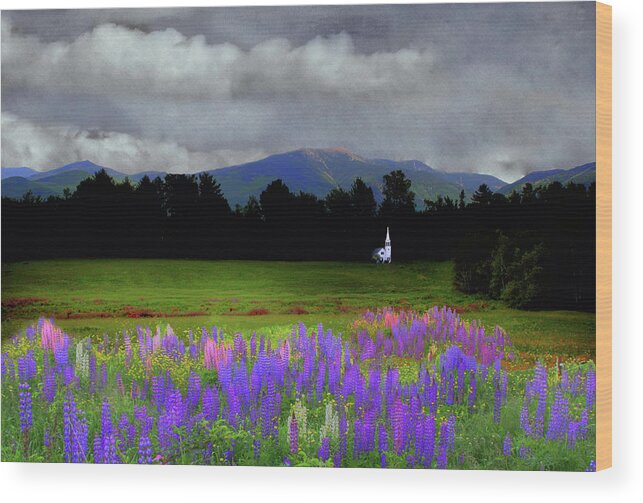 Lupine Wood Print featuring the photograph Chapel in the Lupine Mindscape by Wayne King