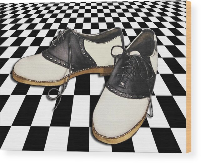 Saddle Shoes Wood Print featuring the painting Checkered Saddle Shoes by Kelly Mills