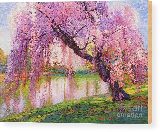 Landscape Wood Print featuring the painting Cherry Blossom Beauty by Jane Small