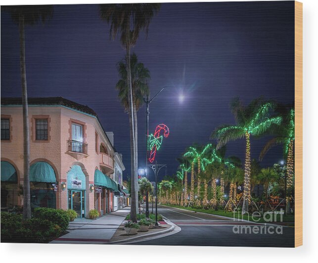 Blue Hour Wood Print featuring the photograph Christmas Light in Venice, Florida by Liesl Walsh