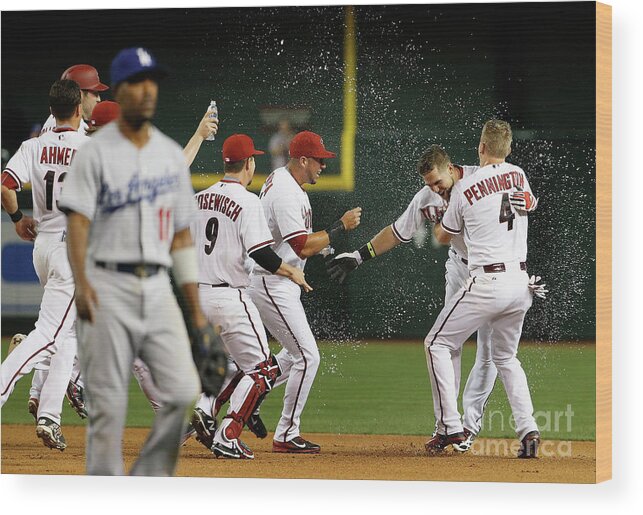 American League Baseball Wood Print featuring the photograph Cliff Pennington, Ender Inciarte, and David Peralta by Christian Petersen