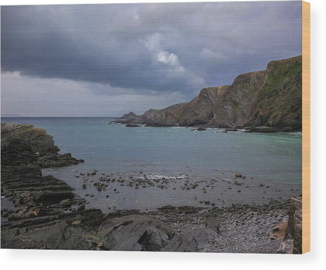Hartland Quay Wood Print featuring the photograph Clouds Over Hartland Quay Devon by Richard Brookes
