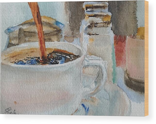 Still Life Wood Print featuring the painting Coffee by Sheila Romard