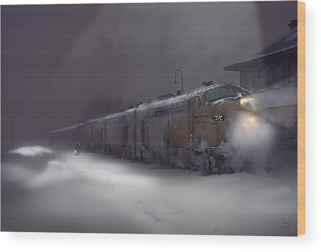 Copper Country Limited Wood Print featuring the painting Copper Country Limited - Cold Night by Glenn Galen