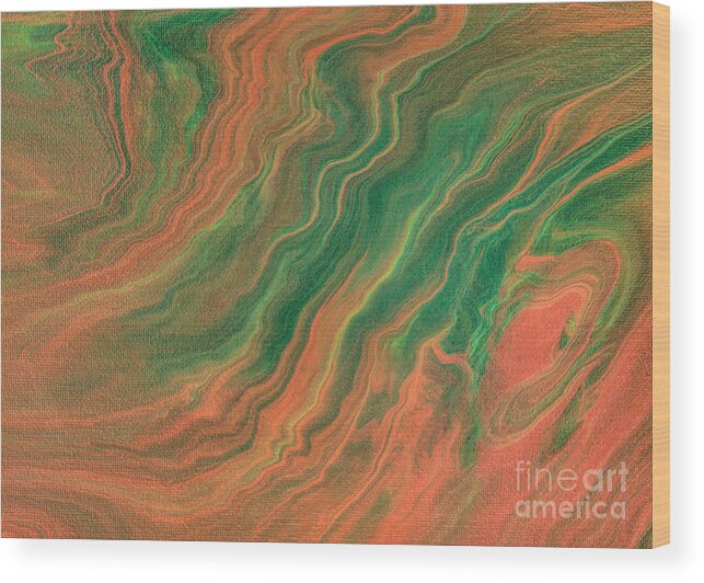 Acrylic Pour Wood Print featuring the painting Copper Melodies by Elisabeth Lucas