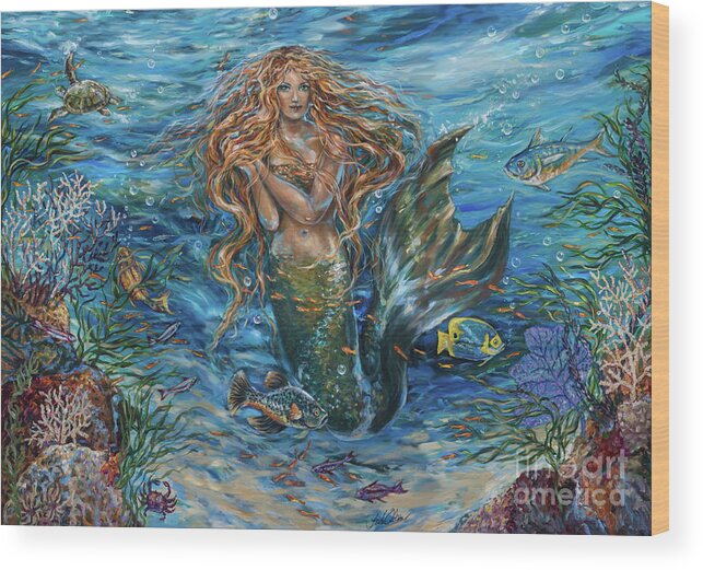 Surf Wood Print featuring the painting Coral Reef Rhapsody Toggled by Linda Olsen