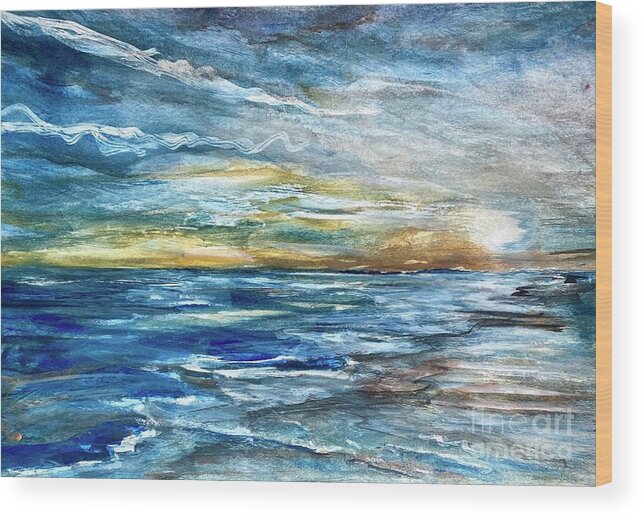 Sea Wood Print featuring the painting CoVivid Beach by Francelle Theriot