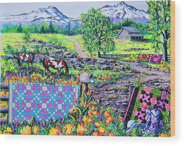 Quilts Wood Print featuring the painting Cowboy Stars by Diane Phalen