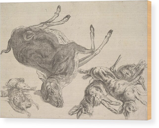 17th Century Artists Wood Print featuring the relief Dead Deer, Hares and Game by Wenceslaus Hollar